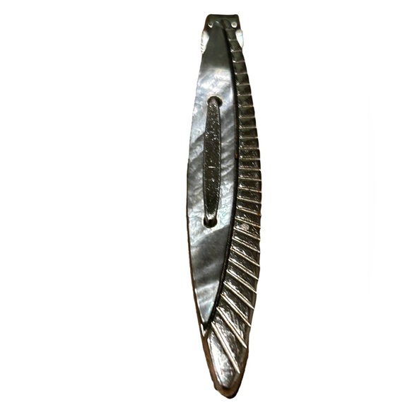 Vintage 1950s Anson Silver Toned Tie Bar & Cuff Link Set w/Mother of Pearl Inlay - Picture 2 of 6